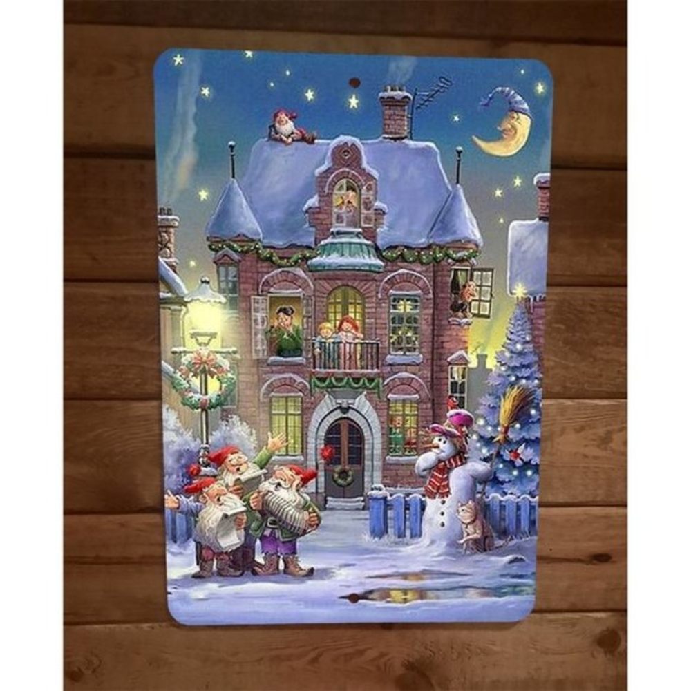 Merry Xmas Christmas Gnomes Caroling 8x12 Metal Wall Sign Poster‎